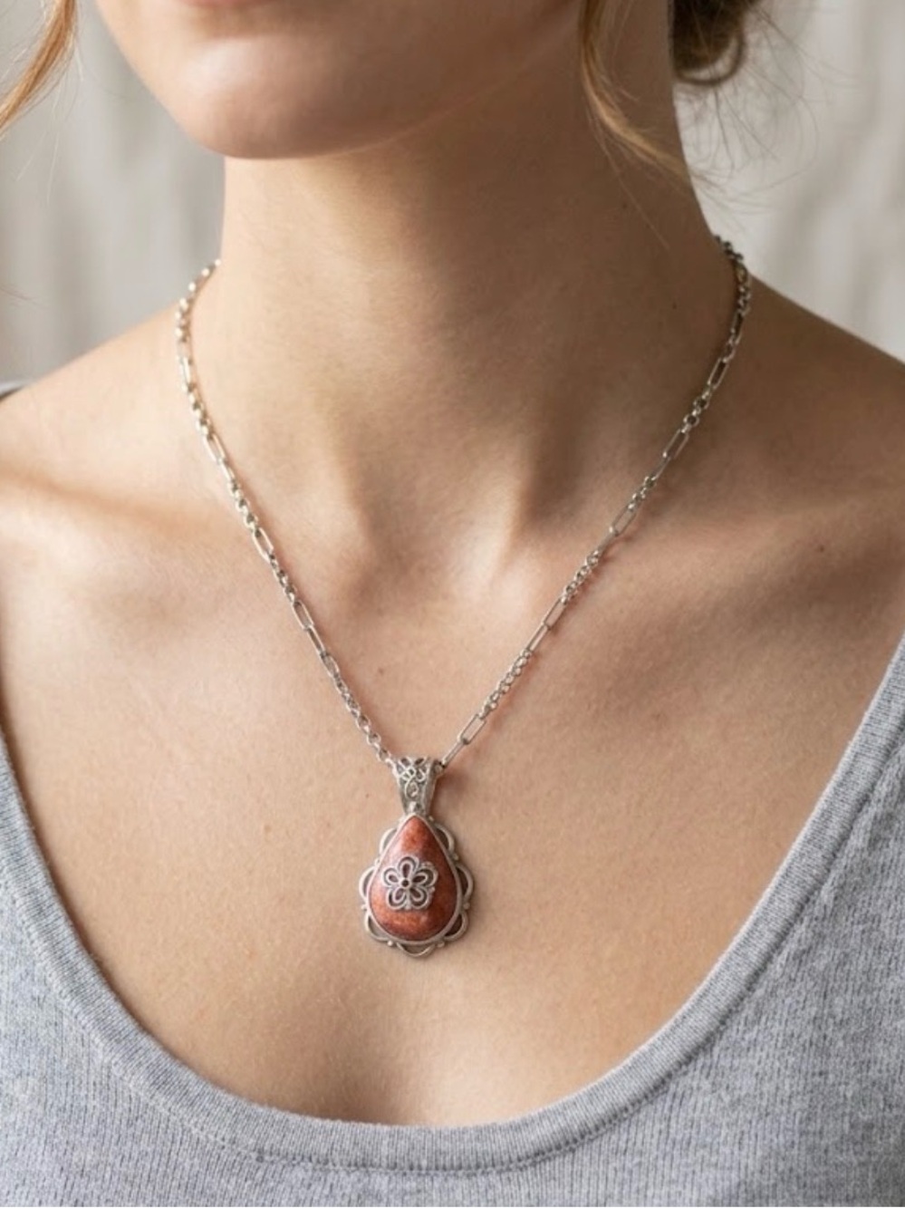 Silpada Retired S2272 Sterling Silver Red Sponge Coral Pendant Necklace